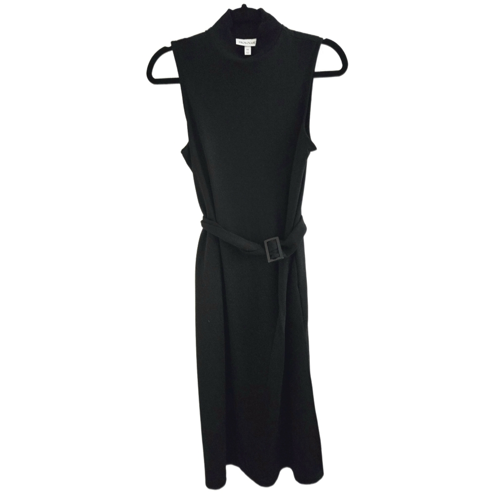 🖤 Prologue Black Sleeveless Midi Dress XS | Mock Neck Belted Side Slits